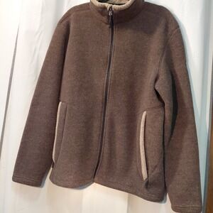 AIGLE POLARTEC Brown Warm Fleece Zip Up Jacket & Pockets Men's XL Hiking Camping